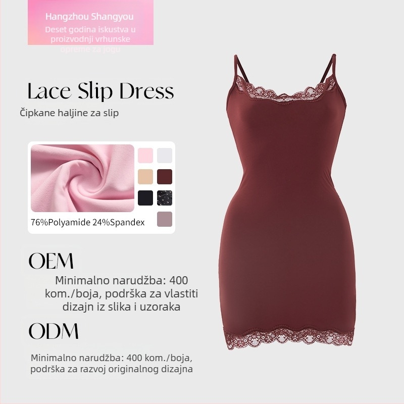 Čipkasta Slip haljina, A-linija s visokim pojasom, street-hipster stil, najlon pleteni materijal, 71-80% najlona + 10-29% spandeks