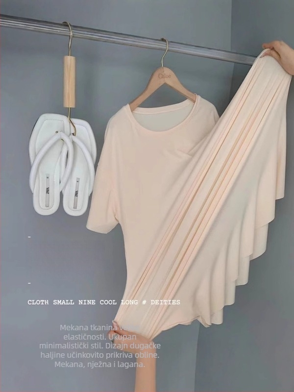 Ženska haljina od ice-silk za ljeto, jednostavna jednobojna, srednja duljina, slobodan kroj, kućna odjeća.