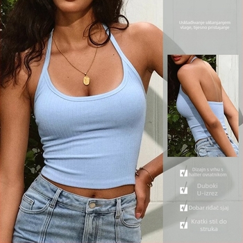 Halter joga top s jastučićem za grudi, kratki kroj, najlon-spandeks tkanina, čašice 5/8, čvrst remen