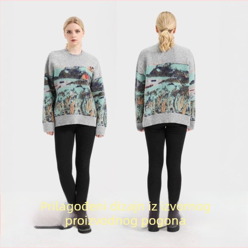 Džemper s color-block bojom od mohirа, okrugli izrez, kapuljača, dugi rukavi, otisak (Mohair pletenina; smjesa kemijskih vlakana; glavni materijal <30%)