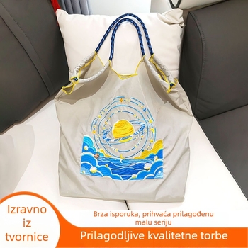 Krosbody torba od najlona s japanskim stilom izšivanjem, otvoreni vrh, velika kapaciteta