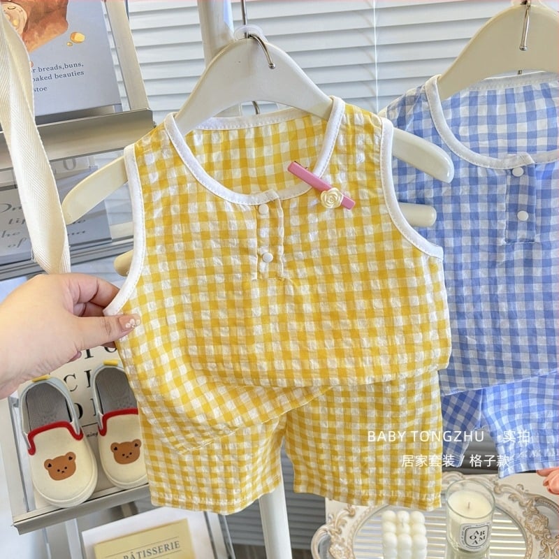 Dječji bezrukavni set topa i šortseva, korejski stil kućna odjeća, ljeto, unisex, 100% poliester