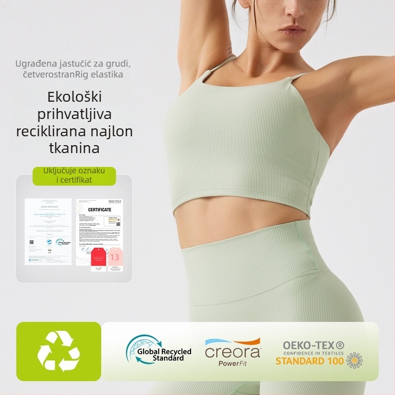 Top za jogu grudnjak s trakama, 3/4 šalice, tanko oblikovane čaše, Jacquard uzorak, čvrste dvostruke naramenice, glavni materijal 76% najlon, podstava 24% Environmental Beauty Bar, za mlade žene, pogodna za trčanje i fitness