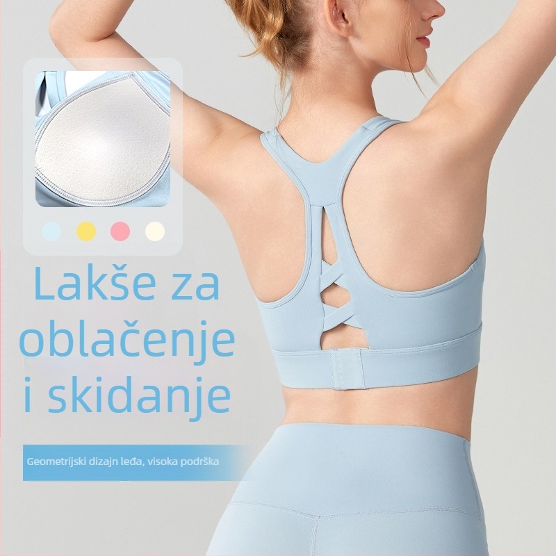 Ženski sportski grudnjak s fiksiranim košaricama, visoka potpora, I-back dizajn, materijal nylon-elastan