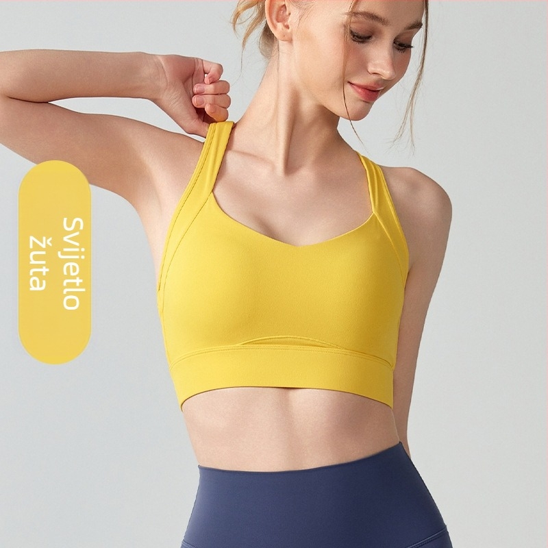 Ženski sportski grudnjak s fiksiranim košaricama, visoka potpora, I-back dizajn, materijal nylon-elastan