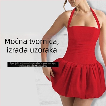 Haljina od elastičnog poliestera, elegantan poslovni stil, duga duljina, detalji šavova kolaža
