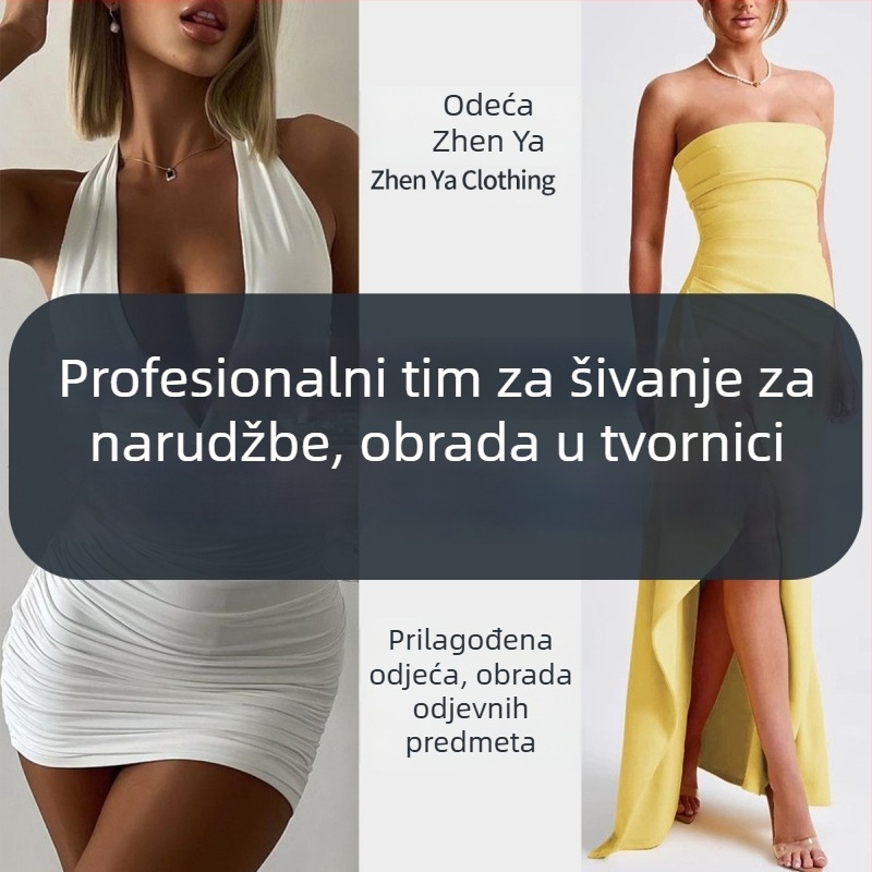 Haljina od elastičnog poliestera, elegantan poslovni stil, duga duljina, detalji šavova kolaža