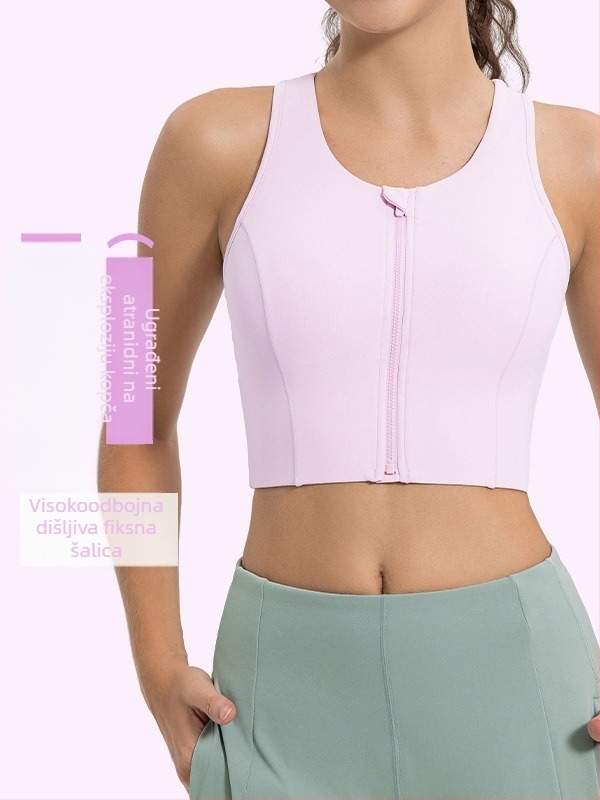 Sportski grudnjak s prednjim zatvaračem, pune šalice, tanki oblikovani košarica, fiksne dvostruke naramenice, dizajn umetka, glavni materijal: najlon mješavina 80%, podstava 20% spandex