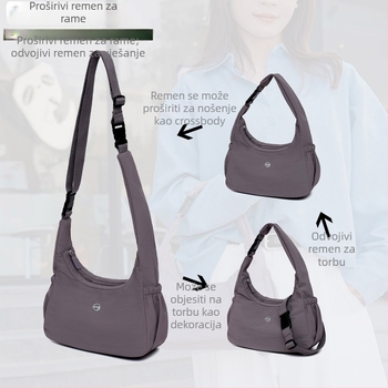 Ženska crossbody torbica, najlon, gradski stil, horizontalni kvadratni oblik, zatvarač, unutarnji džepovi za telefon i dokumente