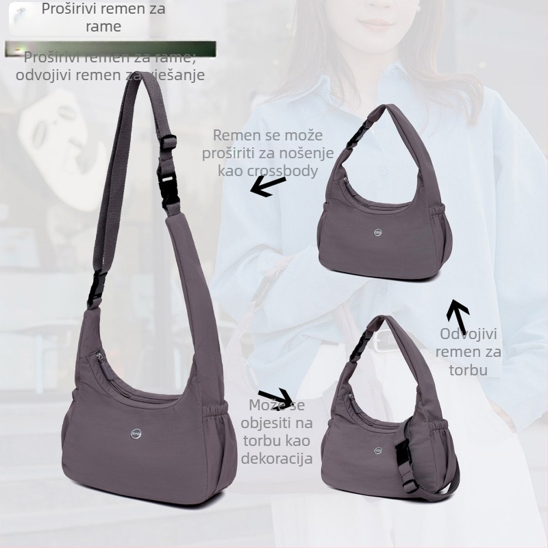 Ženska crossbody torbica, najlon, gradski stil, horizontalni kvadratni oblik, zatvarač, unutarnji džepovi za telefon i dokumente