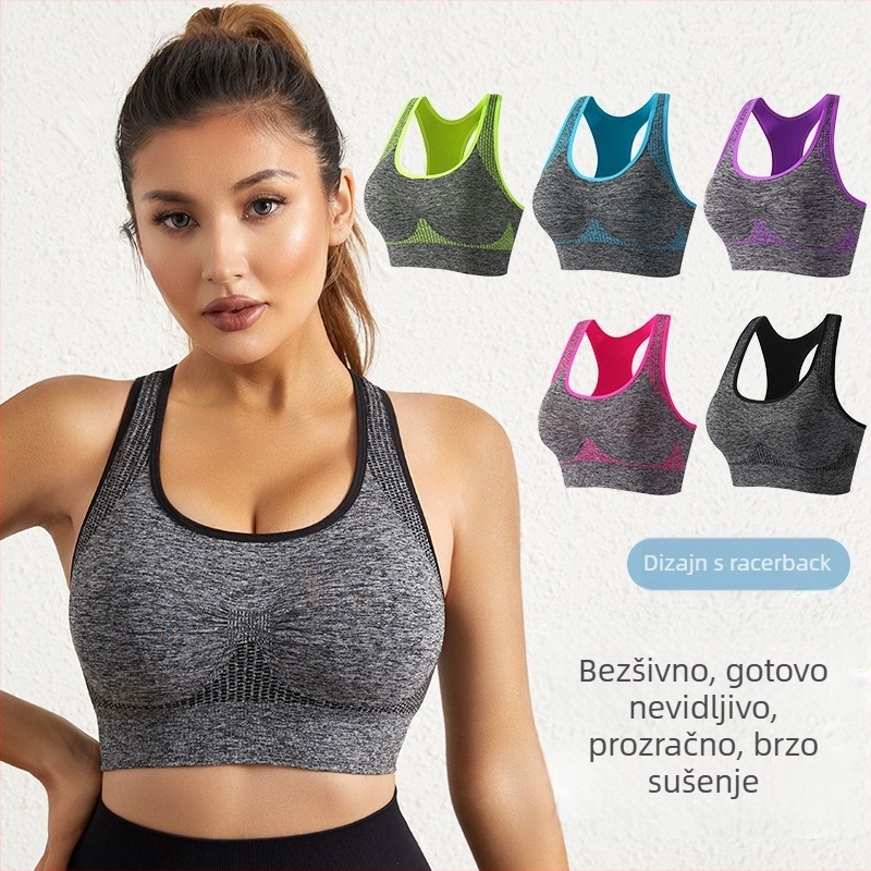 Ženski sportski top s uloškom za trčanje i jogu — prozračna tkanina, oblikovanje leđa, podesive naramenice, minimiziranje velikih grudi.