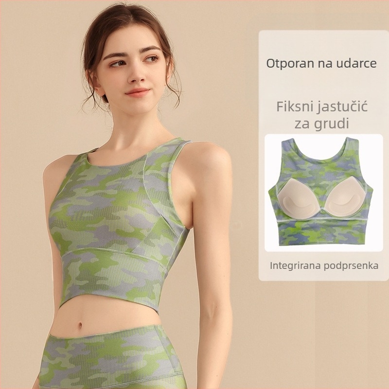 Top za jogu s integriranim košaricama, otpornost na udarce, prozračan, lijep leđa, s umetkom za prsni pad