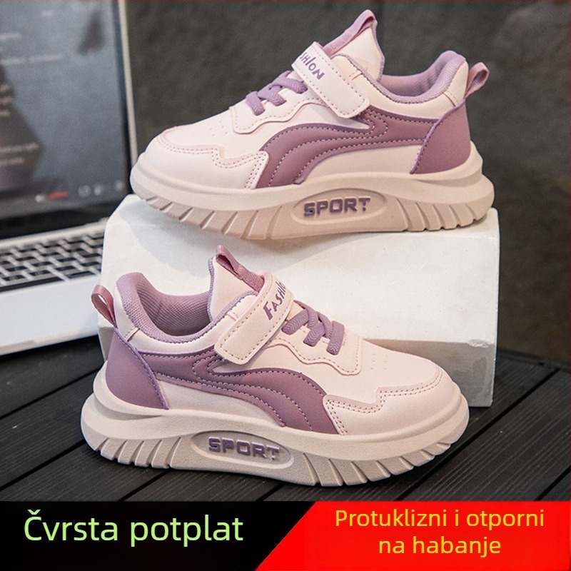 Dječje tenisice za djevojčice s niskim gornjim dijelom, Velcro zatvarač, PU gornji dio, gumeni potplat, vodootporne, protuklizne, tekstilna uložak