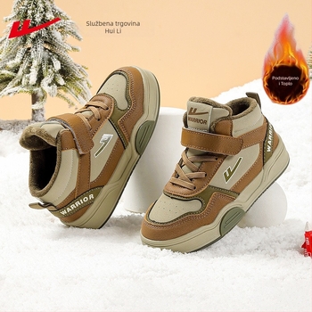 Dječje sportske tenisice za dječake s fleece podstavom, visokim gornjim dijelom, Velcro kopčom, gumom protiv klizanja, pogodne za zimu, jesen i proljeće