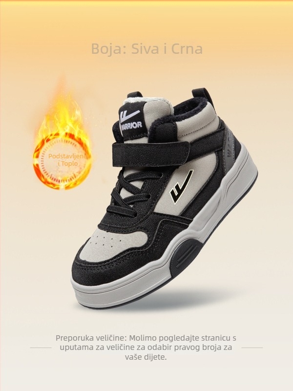 Dječje sportske tenisice za dječake s fleece podstavom, visokim gornjim dijelom, Velcro kopčom, gumom protiv klizanja, pogodne za zimu, jesen i proljeće