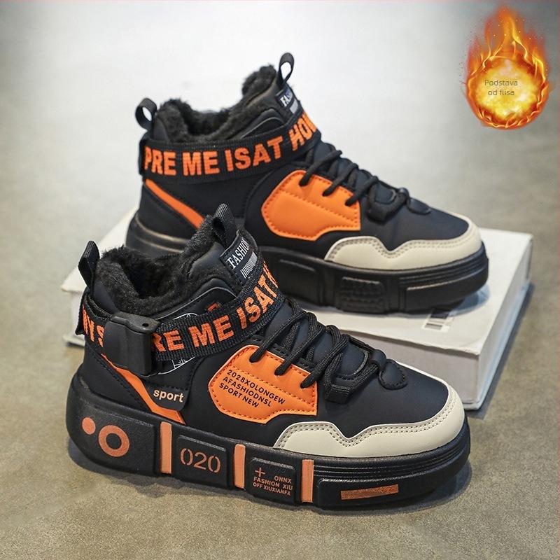 Muške visokoklopne tenisice s umjetnom kožom, mekana potplata, protuklizni potplat, jesen, za djecu 7–16 godina