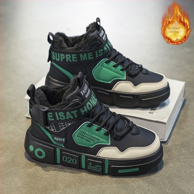 Muške visokoklopne tenisice s umjetnom kožom, mekana potplata, protuklizni potplat, jesen, za djecu 7–16 godina