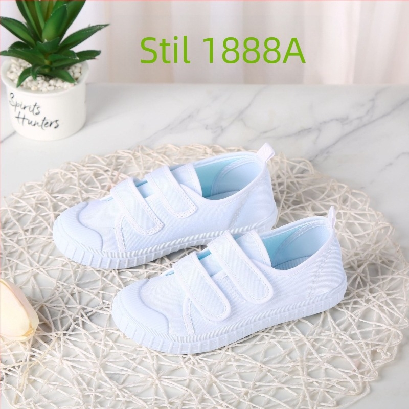 Dječje bijele platnene tenisice za ples – unisex, s elastičnim remenom