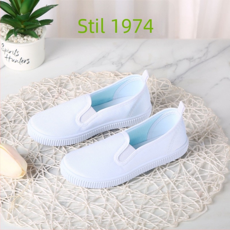 Dječje bijele platnene tenisice za ples – unisex, s elastičnim remenom