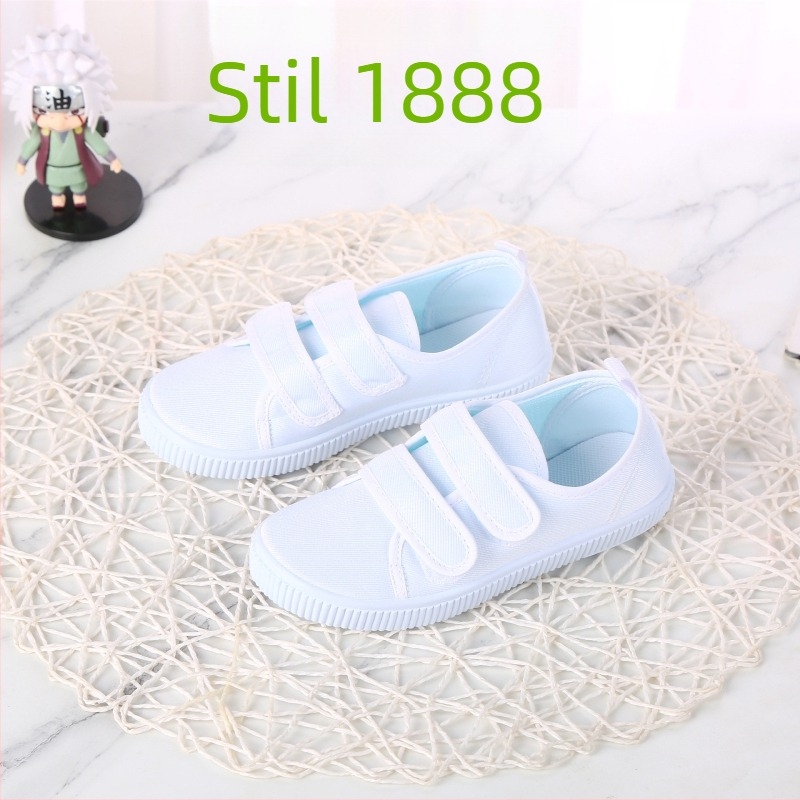 Dječje bijele platnene tenisice za ples – unisex, s elastičnim remenom
