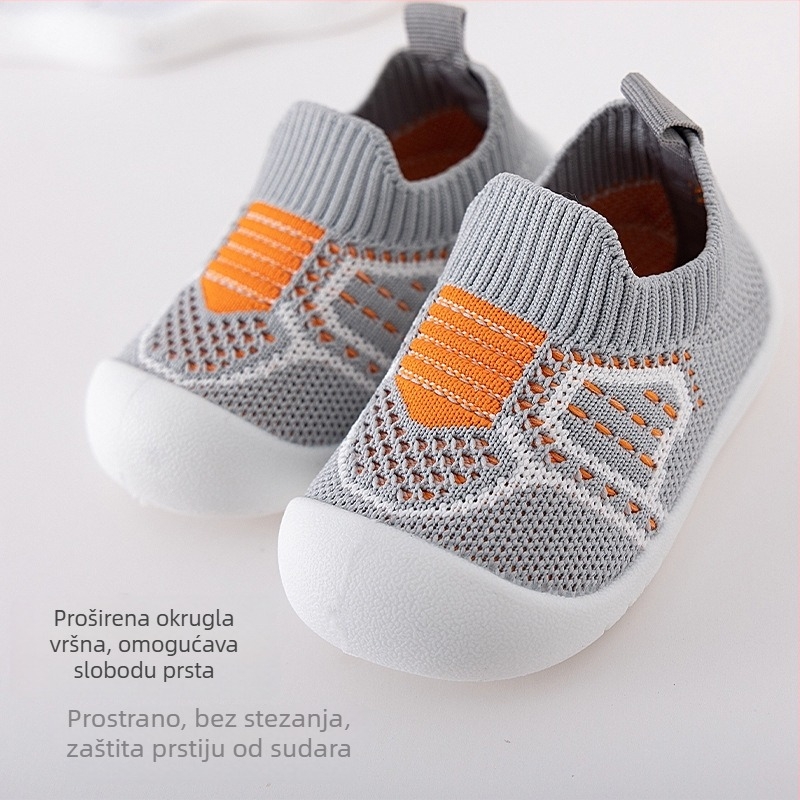 Cipele za djecu za hodanje - korejskog stila slip-on, prozračni pamuk gornji dio, prugasti uzorak, meka potplat, pogodne za 12–48 mjeseci
