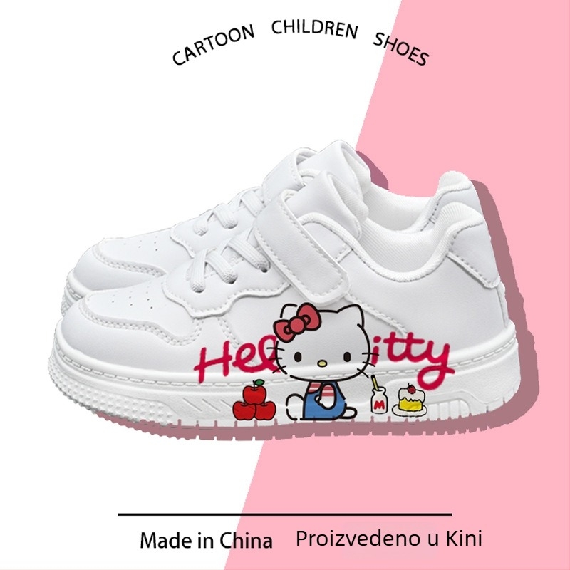Hello Kitty tenisice za djecu – dizajn u suradnji, bijele niske tenisice za djevojčice, s Velcro zatvaračem, crtić dizajn