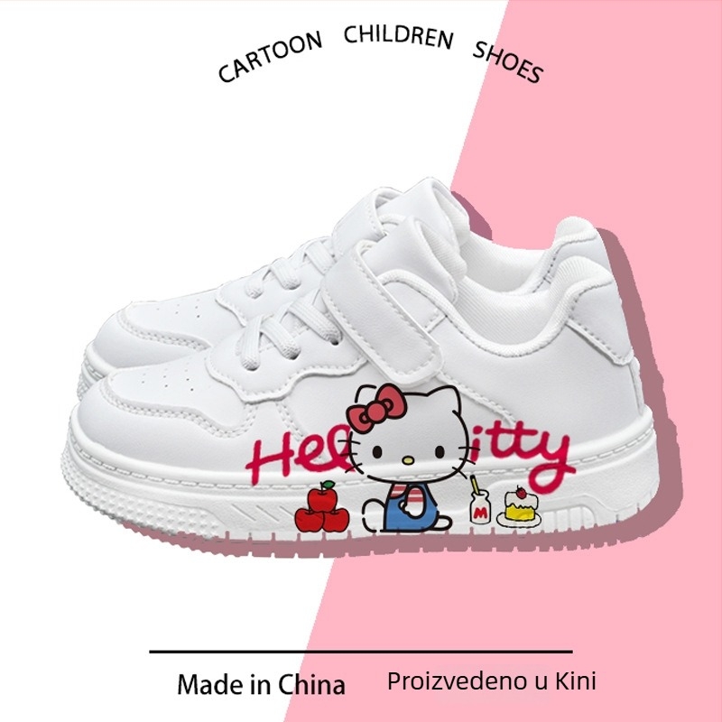 Hello Kitty tenisice za djecu – dizajn u suradnji, bijele niske tenisice za djevojčice, s Velcro zatvaračem, crtić dizajn