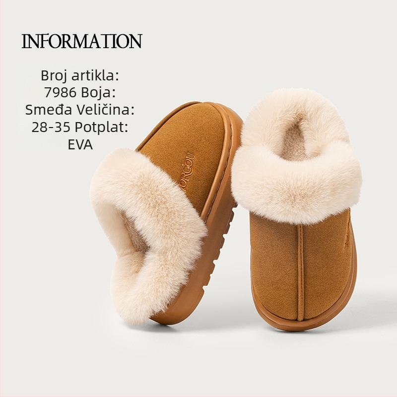 Dječje pamučne papuče, s flisom iznutra, unutarnje zimske, EVA potplat, unisex, za djecu 7–12 godina