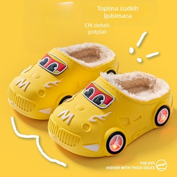 Svijetle dječje pamučne papuče s protukliznom mekanom đonom, toplo fleece podstava, uzorak crtani likovi, za unutarnju i vanjsku upotrebu, jesen-zima