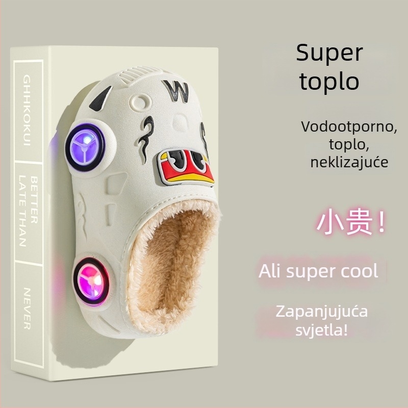 Svijetle dječje pamučne papuče s protukliznom mekanom đonom, toplo fleece podstava, uzorak crtani likovi, za unutarnju i vanjsku upotrebu, jesen-zima