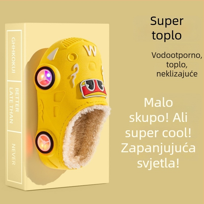 Svijetle dječje pamučne papuče s protukliznom mekanom đonom, toplo fleece podstava, uzorak crtani likovi, za unutarnju i vanjsku upotrebu, jesen-zima
