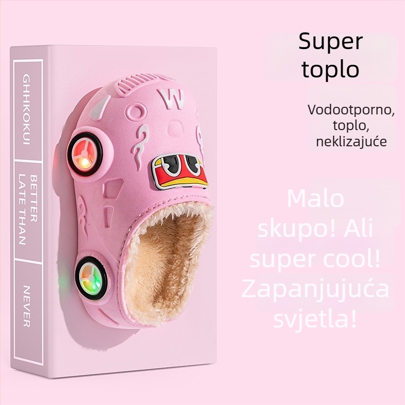 Svijetle dječje pamučne papuče s protukliznom mekanom đonom, toplo fleece podstava, uzorak crtani likovi, za unutarnju i vanjsku upotrebu, jesen-zima