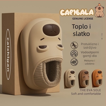 Capybara vodootporne dječje papuče od pamuka s petom, slatki karikatura uzorak, protuklizno za unutarnju i vanjsku upotrebu