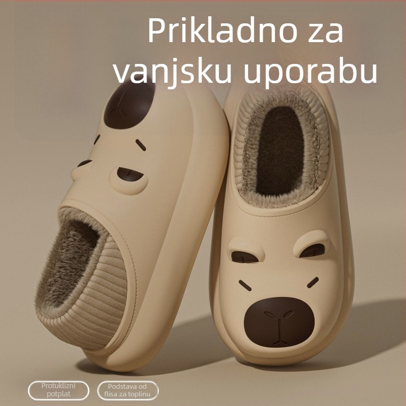 Capybara vodootporne dječje papuče od pamuka s petom, slatki karikatura uzorak, protuklizno za unutarnju i vanjsku upotrebu