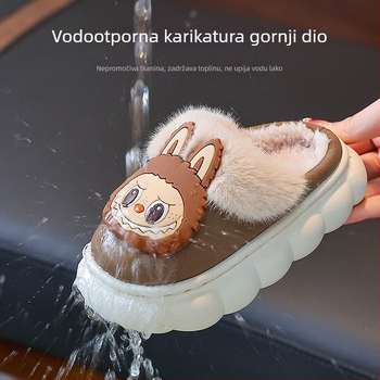 Dječje papuče od pamuka s fleece gornjim dijelom, cartoon stil, protuklizna gumena potplata, za zimu i jesen