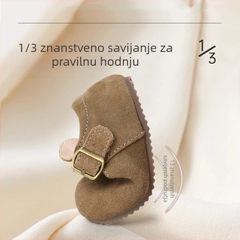 Dječje cipele u Birkenstock stilu s mekanom potplatom, Velcro zatvaranje, gornji dio nubuk kože, uložak od tekstila, unutarnja koža, potplat od tele tetive