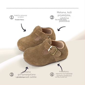 Dječje cipele u Birkenstock stilu s mekanom potplatom, Velcro zatvaranje, gornji dio nubuk kože, uložak od tekstila, unutarnja koža, potplat od tele tetive