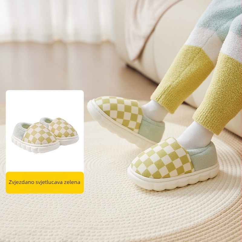 Dječje pamučne papuče za unutarnju upotrebu; unisex; karirani uzorak; EVA đon; tople