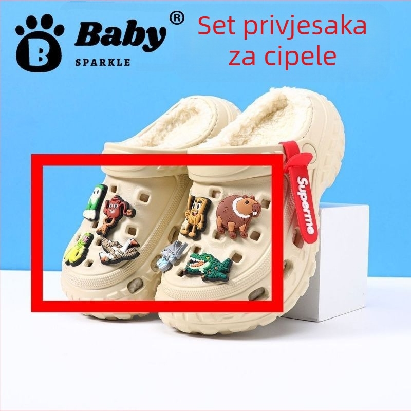 Dječje pamučne papuče s karikaturnim uzorkom za dječake, tople, s mekom protukliznom potplatom