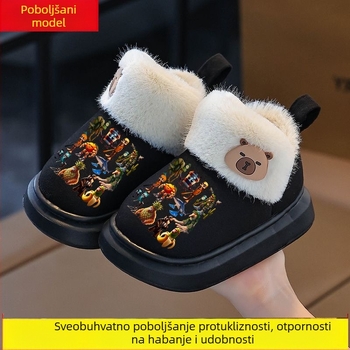 Dječje papuče od pamuka za unutarnju i vanjsku upotrebu, tople s motivom crtanih likova — neklizava EVA potplata, debele, unisex, veličine Srednje–Velike
