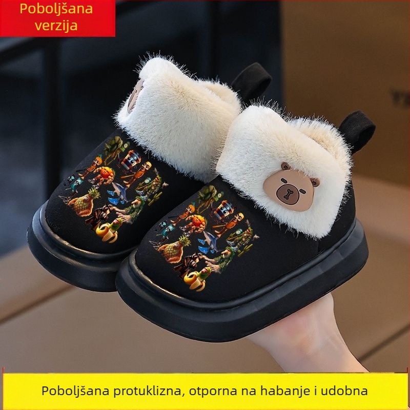 Dječje papuče od pamuka za unutarnju i vanjsku upotrebu, tople s motivom crtanih likova — neklizava EVA potplata, debele, unisex, veličine Srednje–Velike