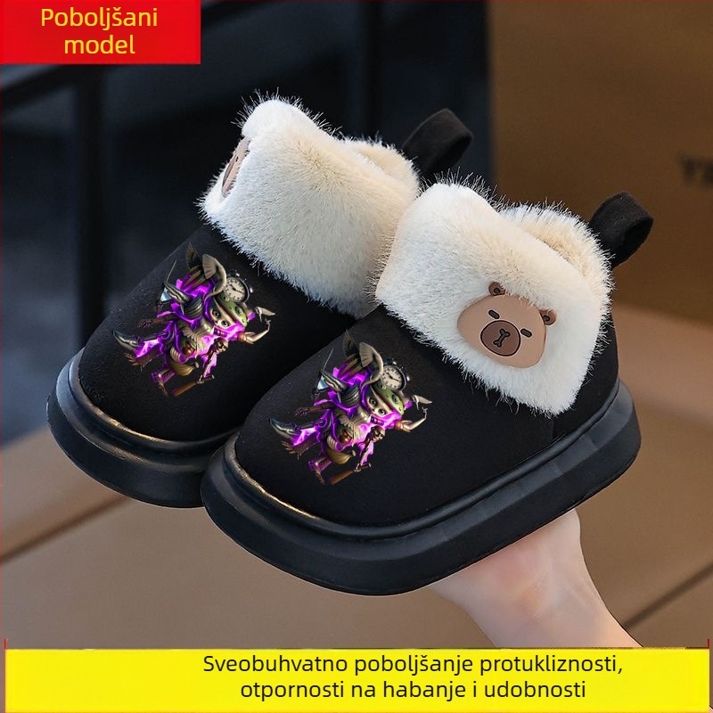 Dječje papuče od pamuka za unutarnju i vanjsku upotrebu, tople s motivom crtanih likova — neklizava EVA potplata, debele, unisex, veličine Srednje–Velike