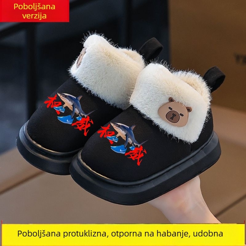 Dječje papuče od pamuka za unutarnju i vanjsku upotrebu, tople s motivom crtanih likova — neklizava EVA potplata, debele, unisex, veličine Srednje–Velike