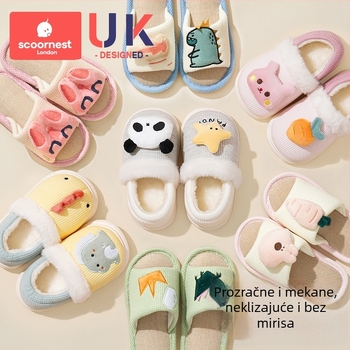 SCOORNEST Dječje papuče za unutarnju upotrebu od lana, protuklizne, otporne na miris, karikaturan uzorak, unisex, za djecu 1–3 godine