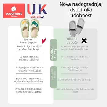 SCOORNEST Dječje papuče za unutarnju upotrebu od lana, protuklizne, otporne na miris, karikaturan uzorak, unisex, za djecu 1–3 godine