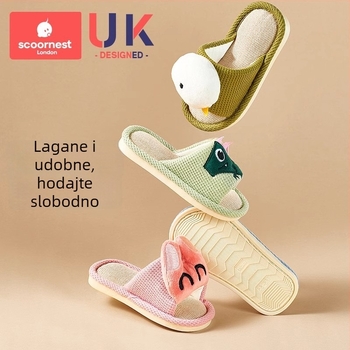 SCOORNEST Dječje papuče za unutarnju upotrebu od lana, protuklizne, otporne na miris, karikaturan uzorak, unisex, za djecu 1–3 godine