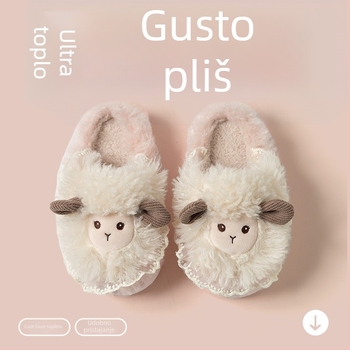 Dječje pamučne papuče s karikaturom ovčice, gornji dio od flisa, EVA potplat, jesen-zima 2025