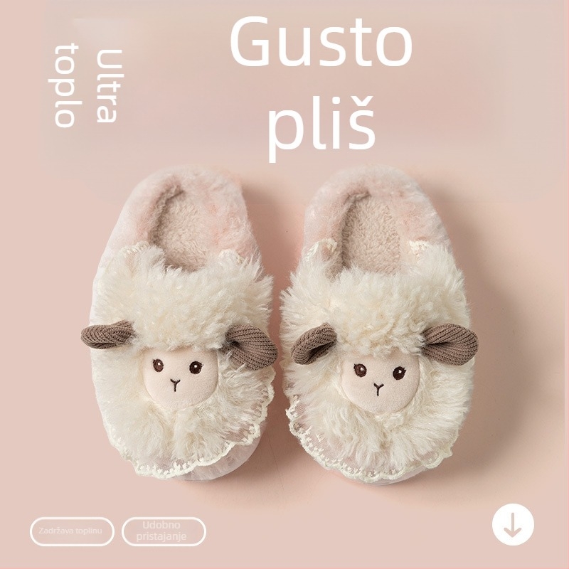 Dječje pamučne papuče s karikaturom ovčice, gornji dio od flisa, EVA potplat, jesen-zima 2025