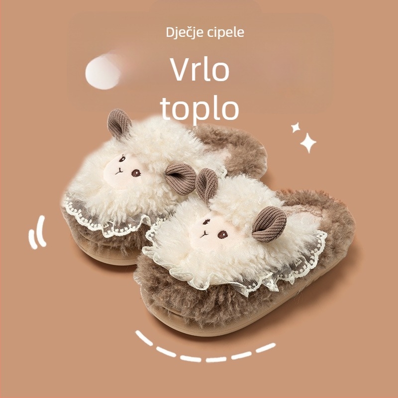 Dječje pamučne papuče s karikaturom ovčice, gornji dio od flisa, EVA potplat, jesen-zima 2025