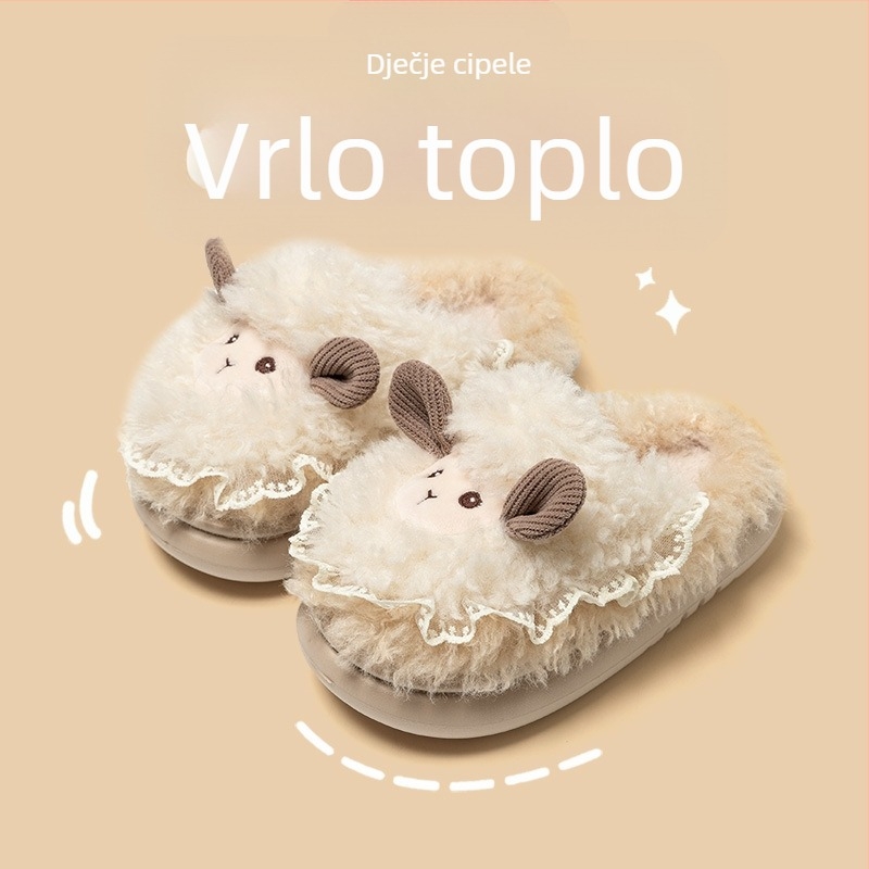 Dječje pamučne papuče s karikaturom ovčice, gornji dio od flisa, EVA potplat, jesen-zima 2025